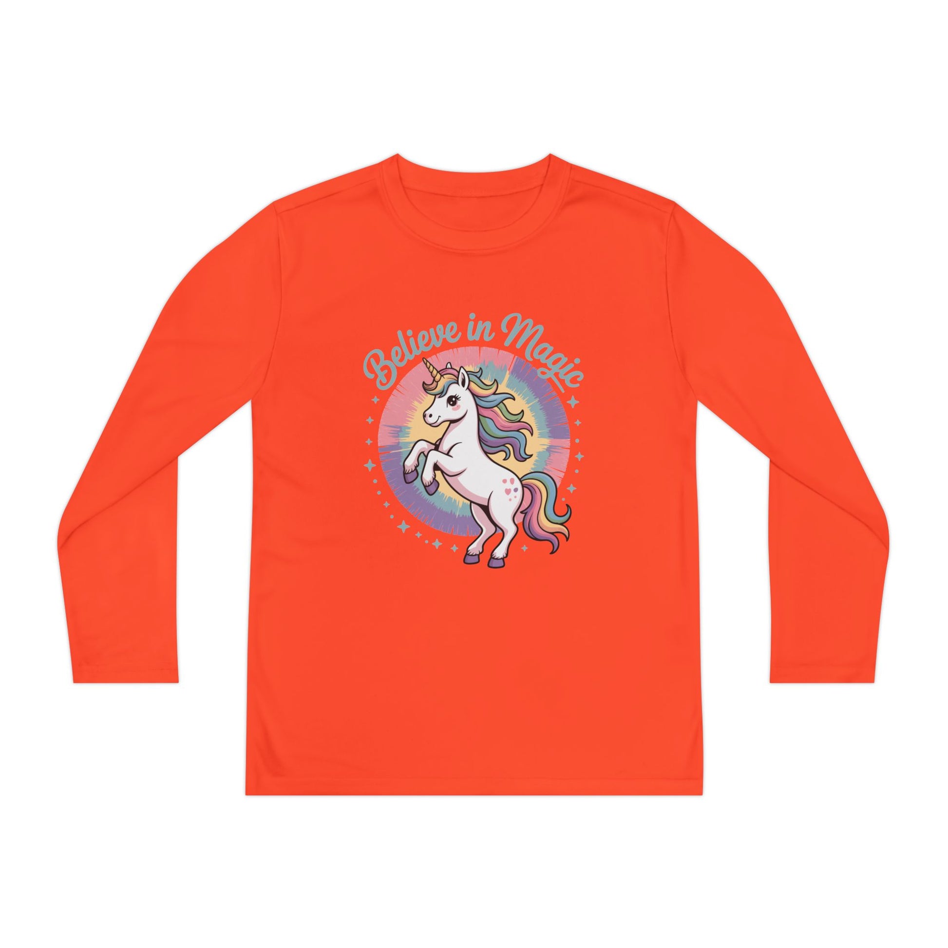 Youth Long Sleeve Tee – "Believe in Magic" Rainbow Unicorn Graphic TEEZOCA