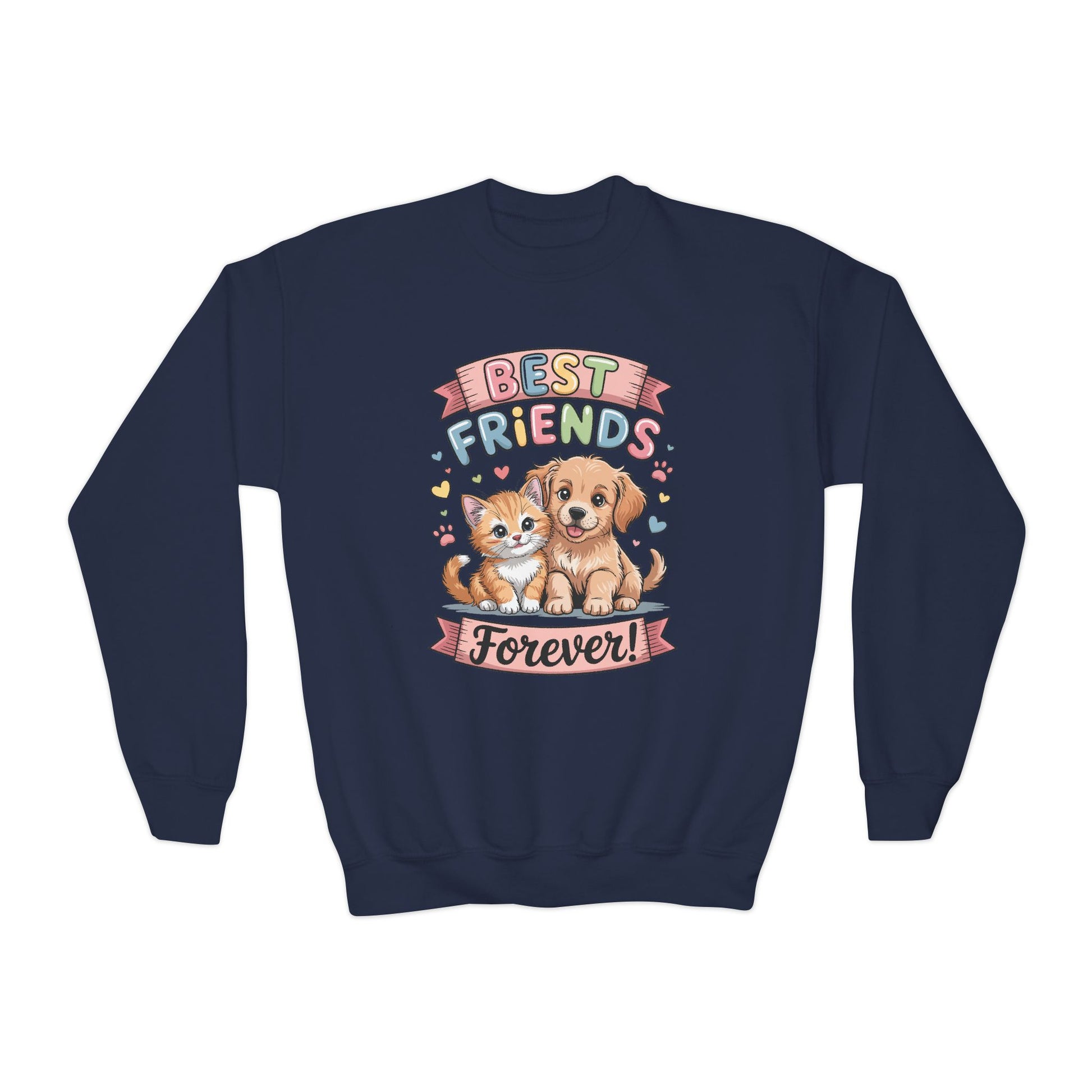 Best Friends Forever Youth Sweatshirt — Cute Puppy & Kitten Kids Crewneck TEEZOCA