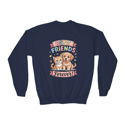 Best Friends Forever Youth Sweatshirt — Cute Puppy & Kitten Kids Crewneck TEEZOCA