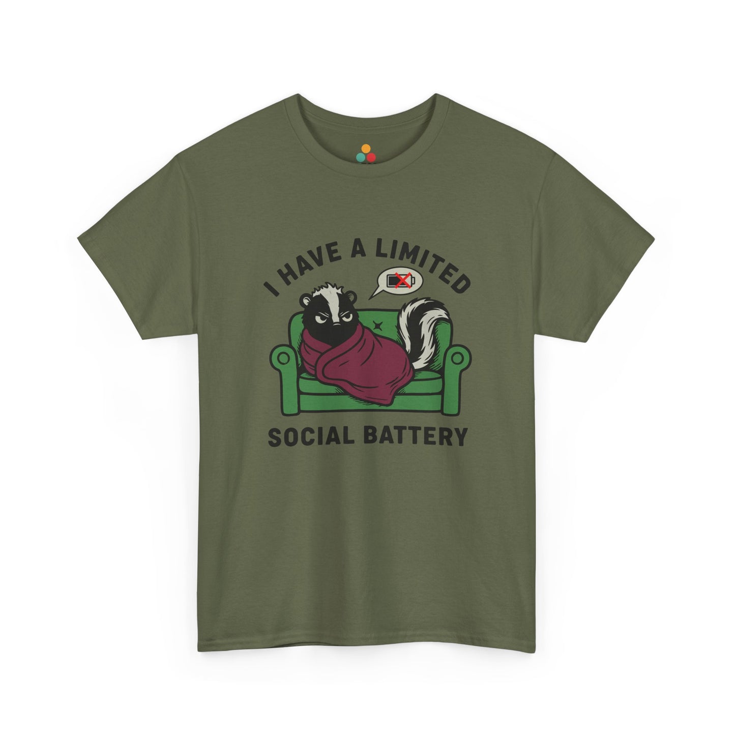 Skunk Social Battery Graphic T-Shirt - "I Have a Limited Social Battery" Funny Introvert Tee | TEEZOCA 