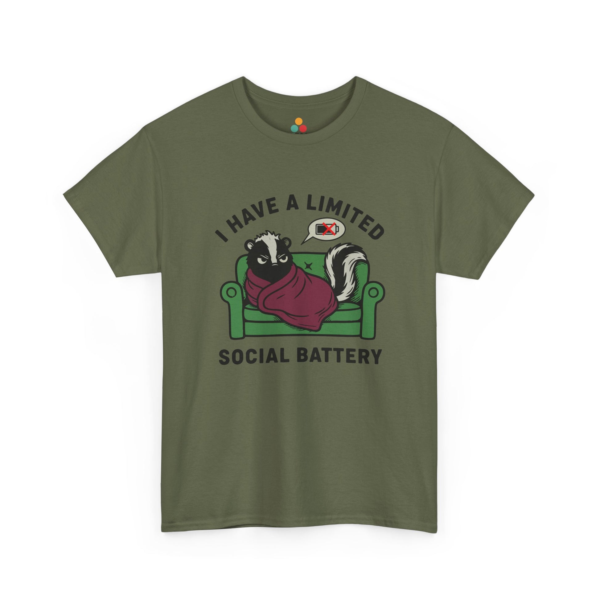 Skunk Social Battery Graphic T-Shirt - "I Have a Limited Social Battery" Funny Introvert Tee | TEEZOCA 