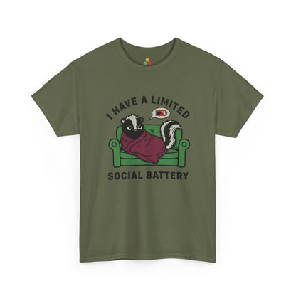 Skunk Social Battery Graphic T-Shirt - "I Have a Limited Social Battery" Funny Introvert Tee | TEEZOCA 