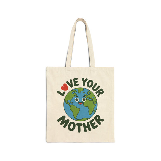 TEEZOCA tote bag with Love Your Mother Earth illustration and eco message