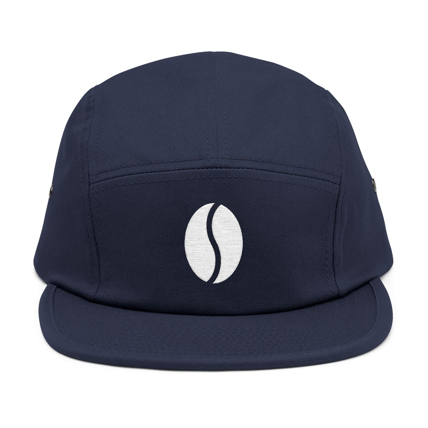 Navy blue cap. Minimal coffee bean embroidery on 5-panel cap. TEEZOCA