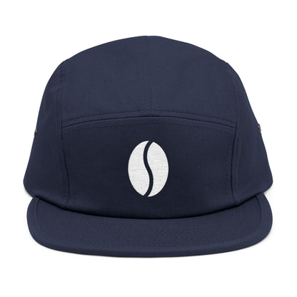 Navy blue cap. Minimal coffee bean embroidery on 5-panel cap. TEEZOCA