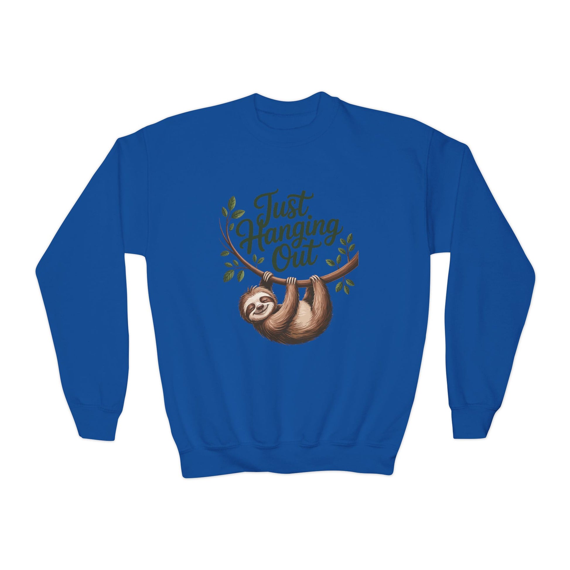 Youth Crewneck Sweatshirt — "Just Hanging Out" Sloth Graphic TEEZOCA