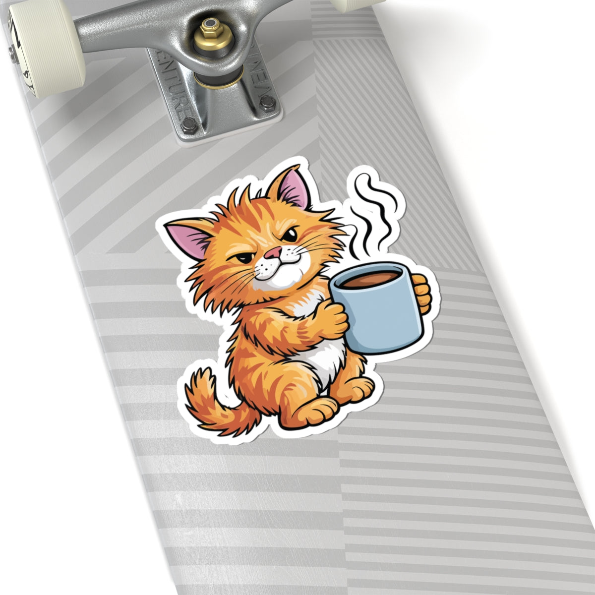 TEEZOCA grumpy cat coffee morning sticker holding mug