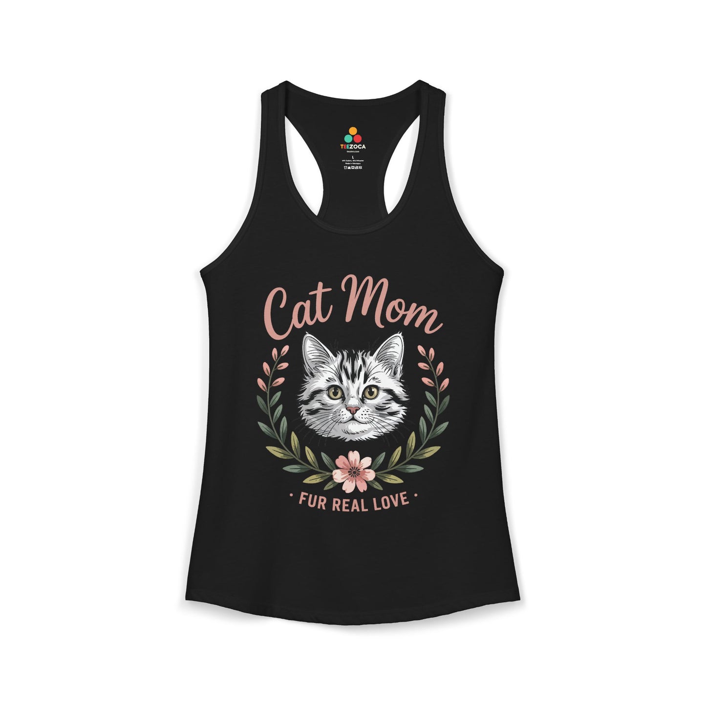 Cat Mom Women’s Tank Top – Fur Real Love Floral Cat Lover Design
