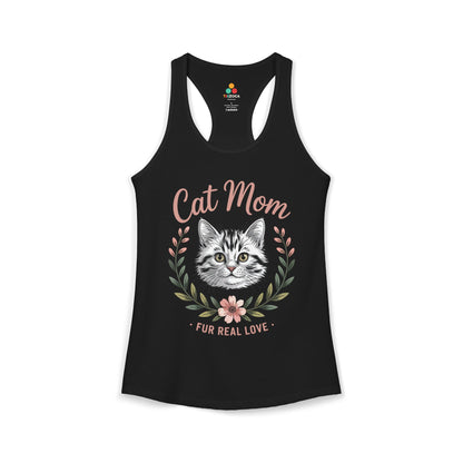Cat Mom Women’s Tank Top – Fur Real Love Floral Cat Lover Design