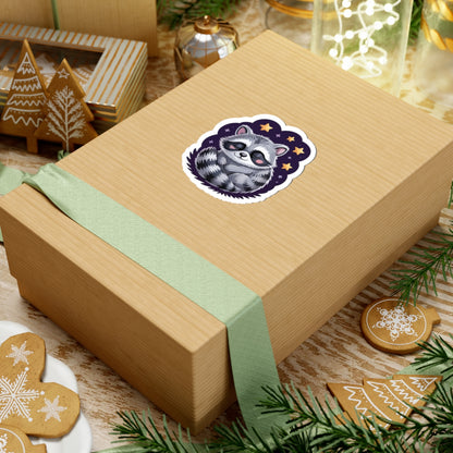 TEEZOCA adorable raccoon night sticker featuring sleeping woodland animal