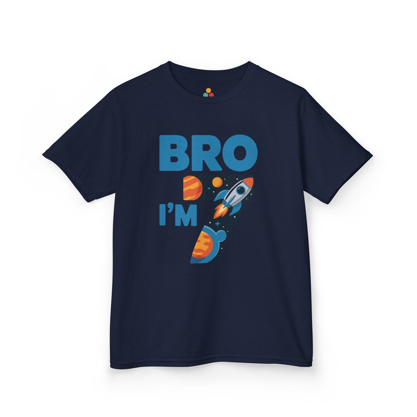 “Navy blue Level 7 Birthday gamer t-shirt, pixel 7 and controller graphics, front view.”

