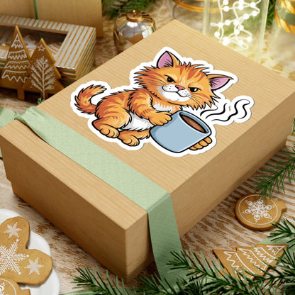 TEEZOCA funny cat caffeine sticker grumpy kitten illustration
