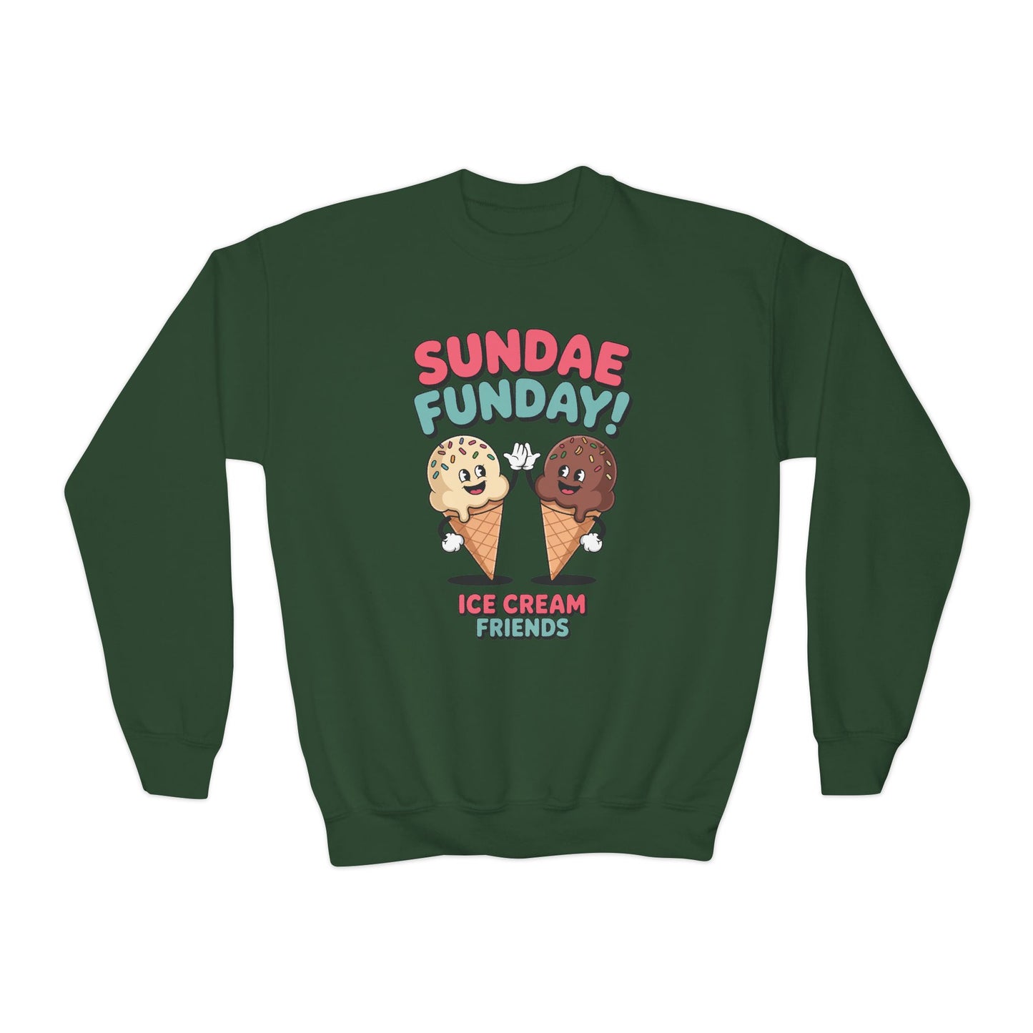Sundae Funday Ice Cream Friends Kids Crewneck Sweatshirt | TEEZOCA 