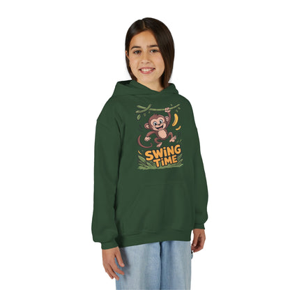 Youth Hoodie — "Swing Time" Monkey Graphic Kids Pullover TEEZOCA
