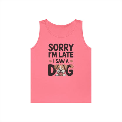 TEEZOCA sorry im late i saw a dog Unisex Tank Top with cute puppy design Sorry I’m Late I Saw a Dog Unisex Tank Top for Funny Pet Lover Streetwear | TEEZOCA 