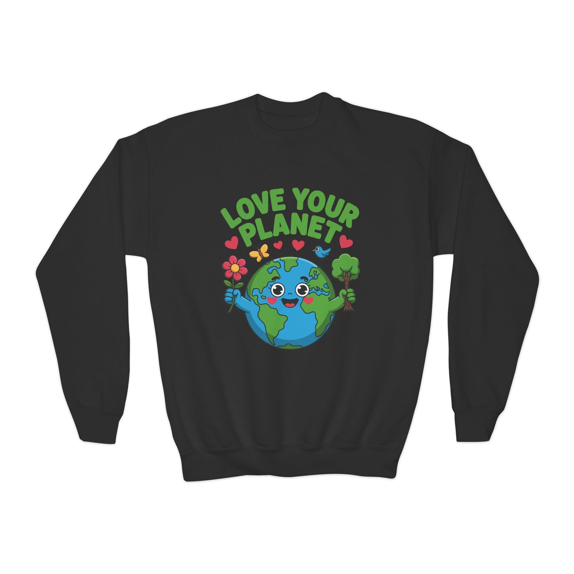Love Your Planet Youth Sweatshirt — Cute Earth Day Eco-Friendly Kids Crewneck TEEZOCA