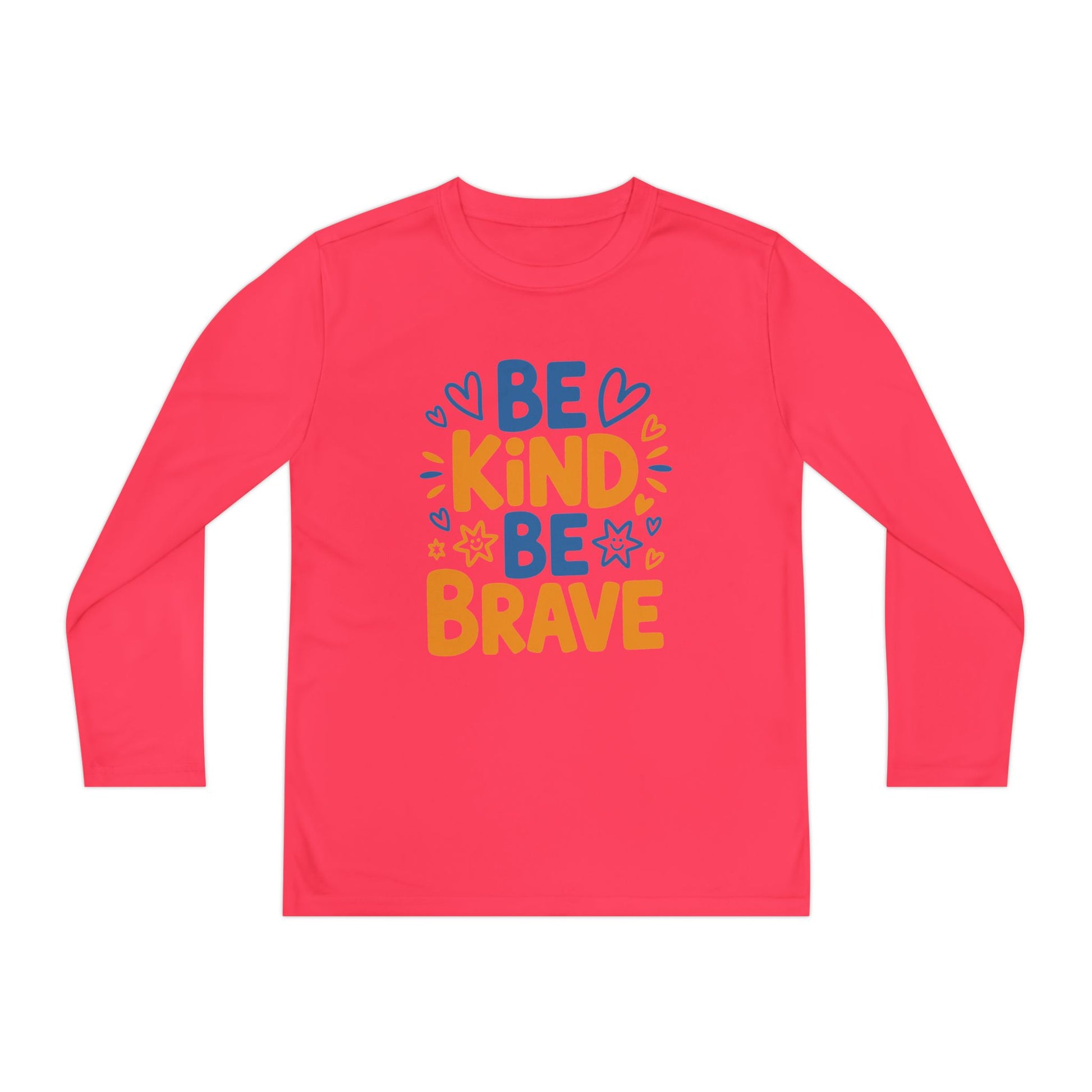 Be Kind Be Brave Youth Long Sleeve Tee — Positive Kids’ Motivational Shirt TEEZOCA