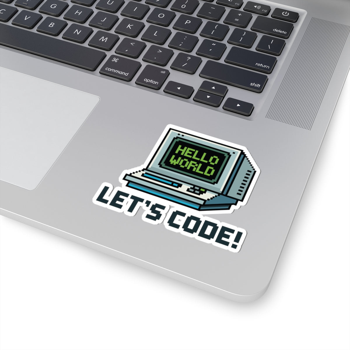TEEZOCA programmer sticker pixel computer with hello world screen and text