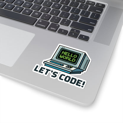 TEEZOCA programmer sticker pixel computer with hello world screen and text