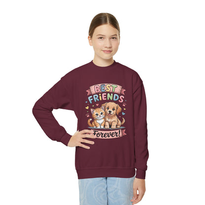 Best Friends Forever Youth Sweatshirt — Cute Puppy & Kitten Kids Crewneck TEEZOCA