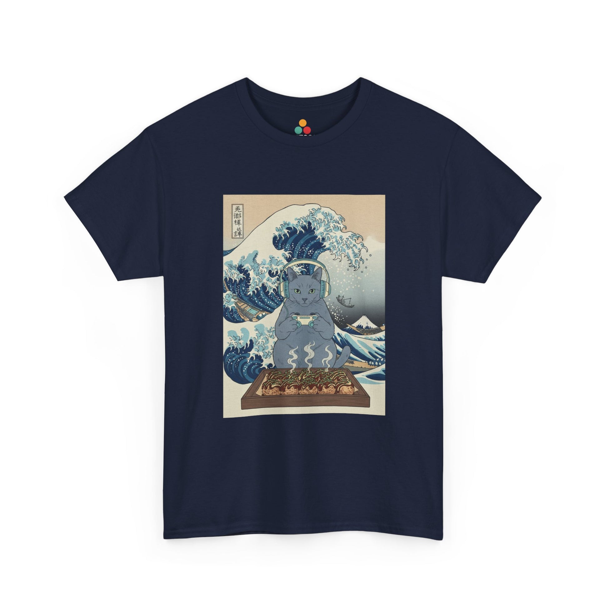 Ukiyo-e Cat Gaming Tee — Japanese Wave Vintage Poster T-Shirt | TEEZOCA 