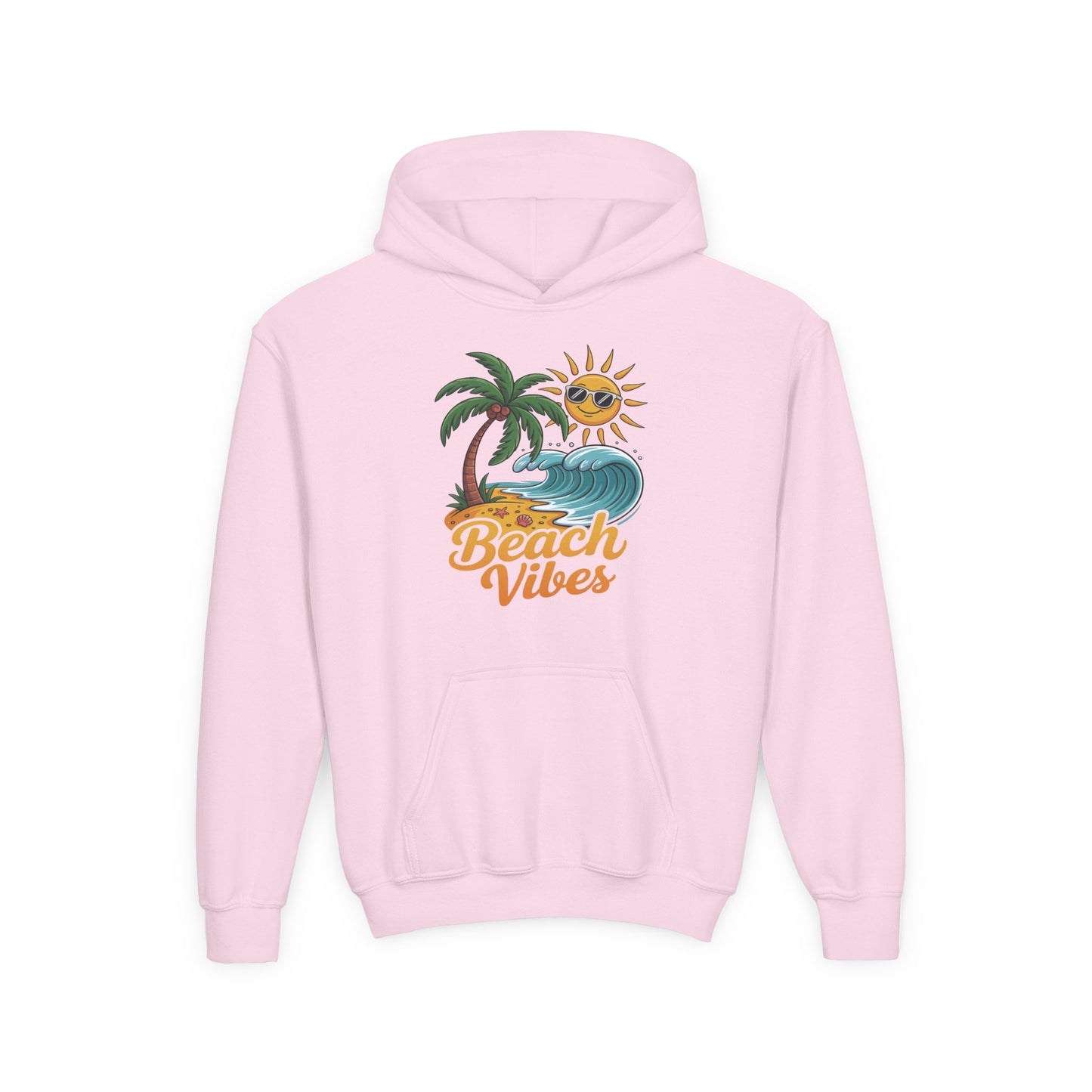 Youth hoodie with Beach Vibes summer ocean illustration TEEZOCA