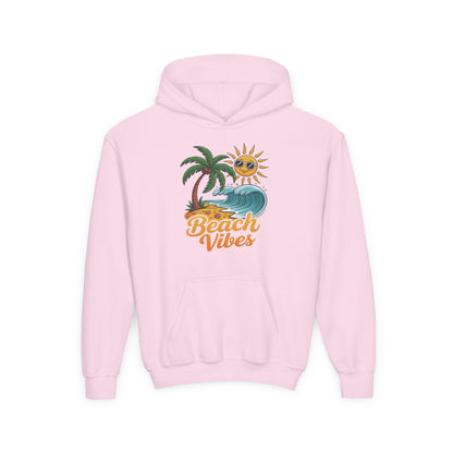 Youth hoodie with Beach Vibes summer ocean illustration TEEZOCA