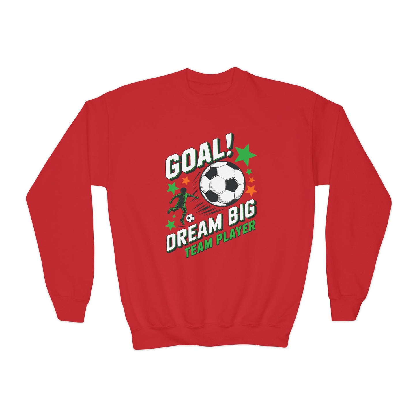 Youth Soccer Crewneck Sweatshirt — "Goal! Dream Big Team Player" TEEZOCA