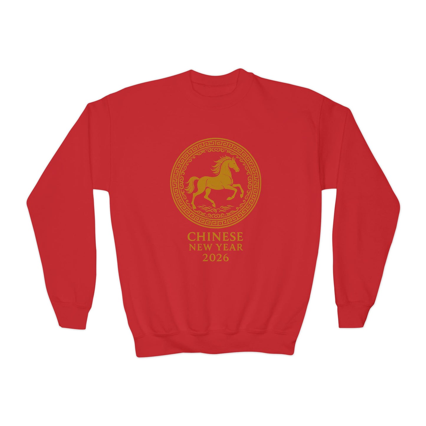Chinese New Year Horse Kids Sweatshirt – Gold Zodiac Horse Jumper for Lunar New Year 2026 TEEZOCA
