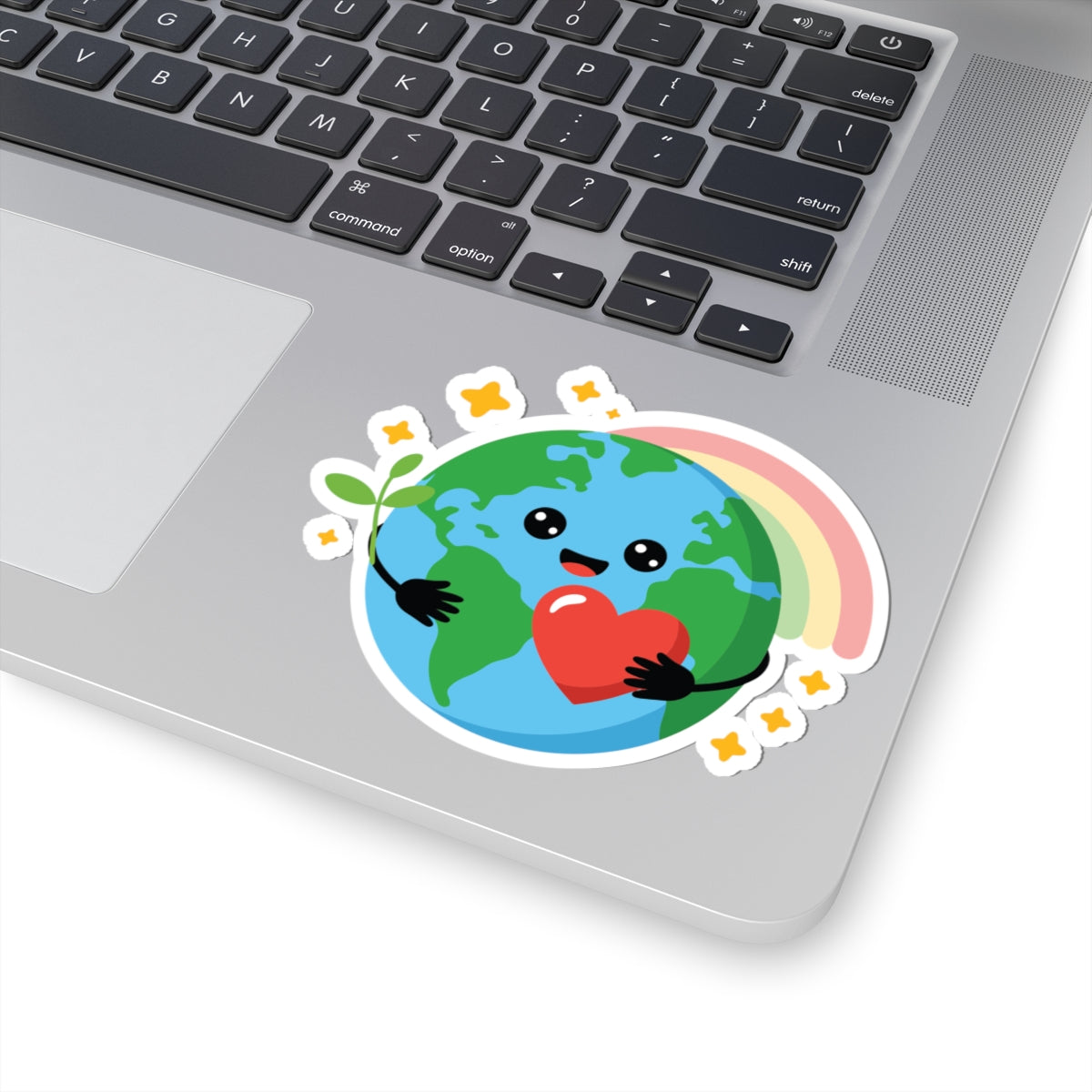 TEEZOCA cute earth hugging heart sticker rainbow eco friendly design
