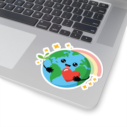 TEEZOCA cute earth hugging heart sticker rainbow eco friendly design