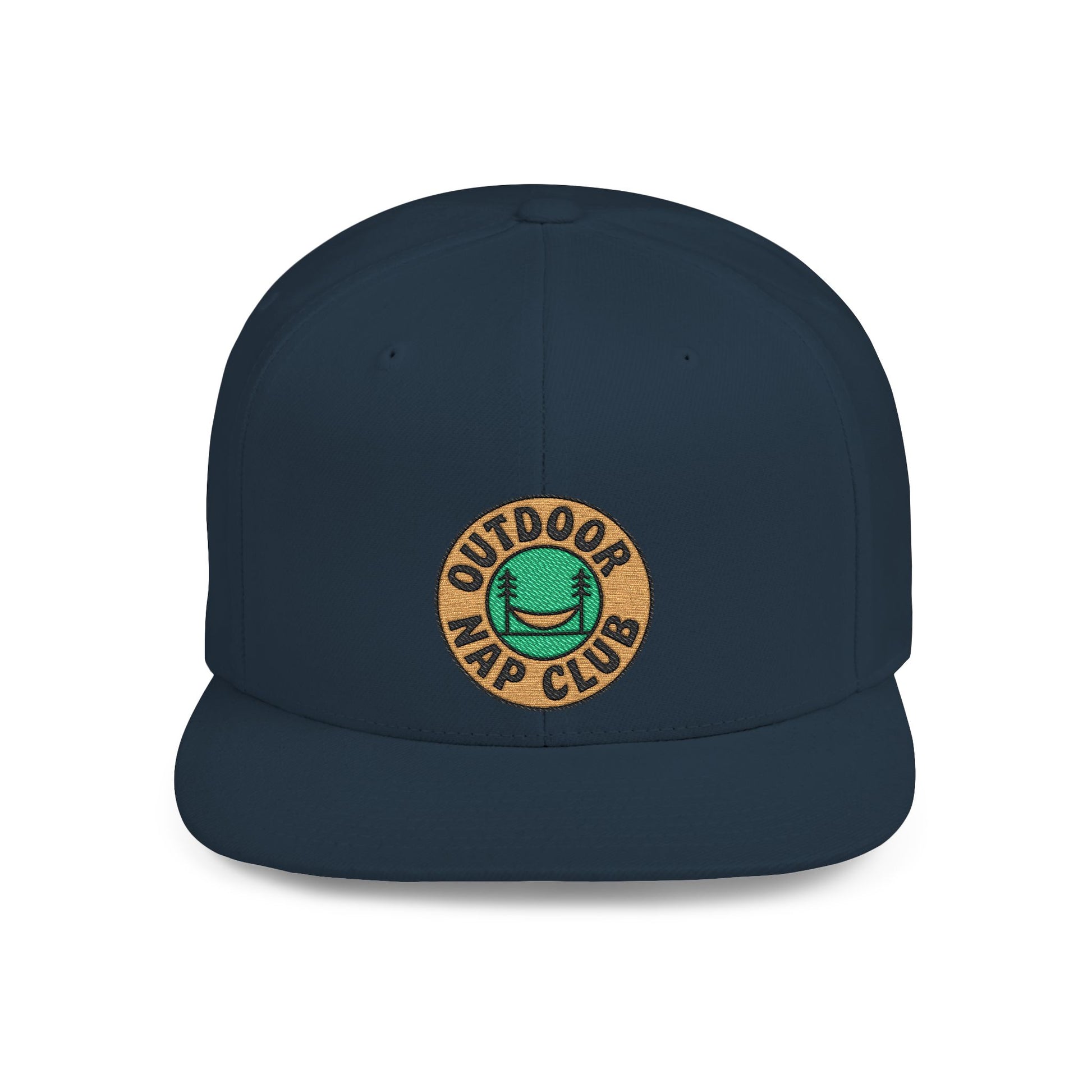 Navy blue cap with 'Outdoor Nap Club' logo on a white background