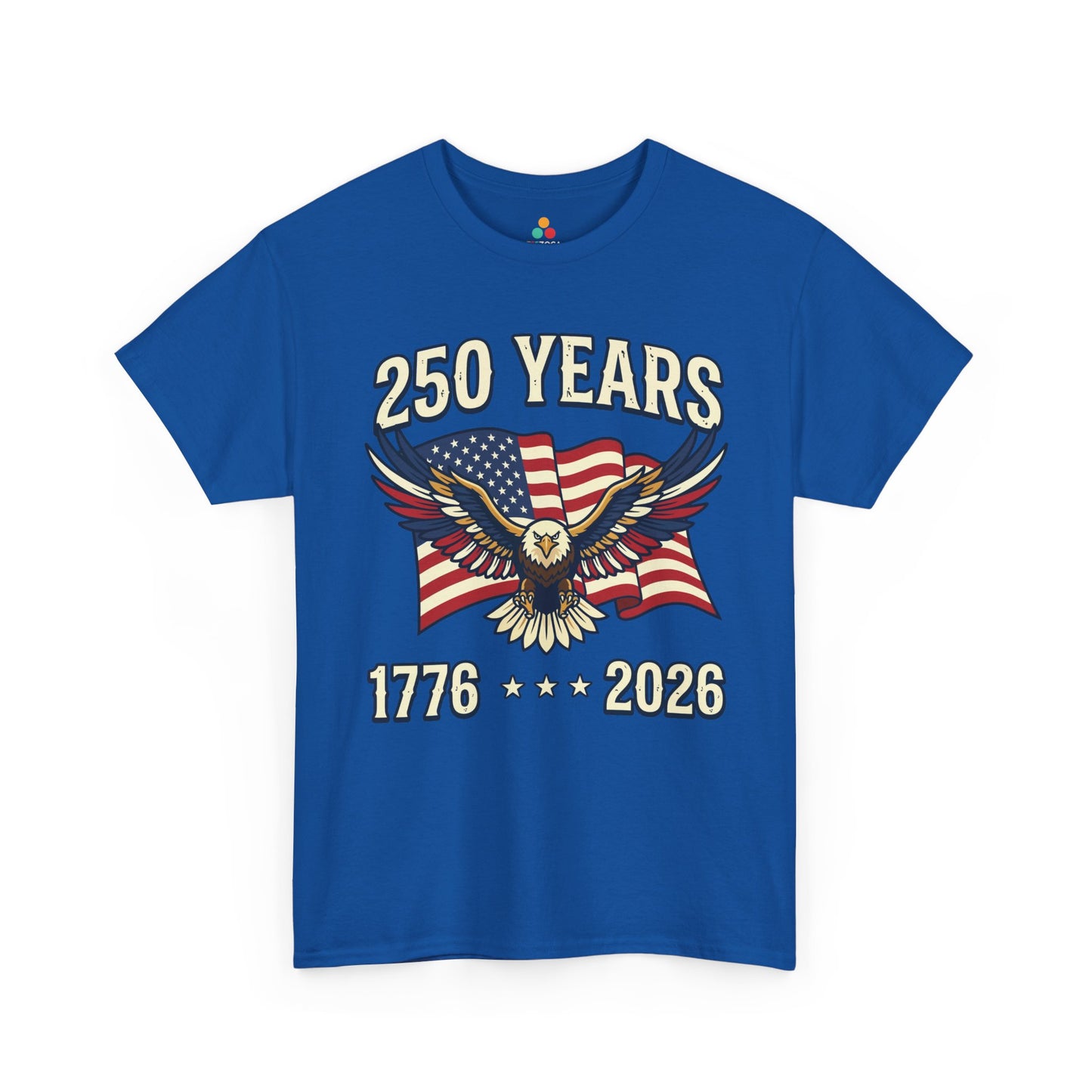 4th of July Shirt — America 250 Eagle Graphic T-shirt for Men | TEEZOCA 4th of July Shirt t-shirt featuring a bald eagle, waving American flag, 250 Years text, and 1776-2026 dates.

