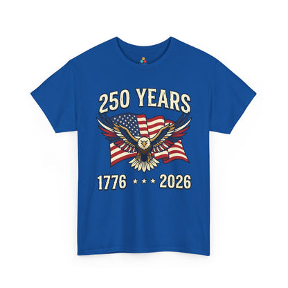 4th of July Shirt — America 250 Eagle Graphic T-shirt for Men | TEEZOCA 4th of July Shirt t-shirt featuring a bald eagle, waving American flag, 250 Years text, and 1776-2026 dates.
