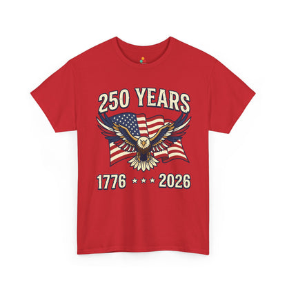 4th of July Shirt — America 250 Eagle Graphic T-shirt for Men | TEEZOCA 4th of July Shirt t-shirt with a Patriotic Eagle Shirt design, flag backdrop, and America 250 anniversary message.
