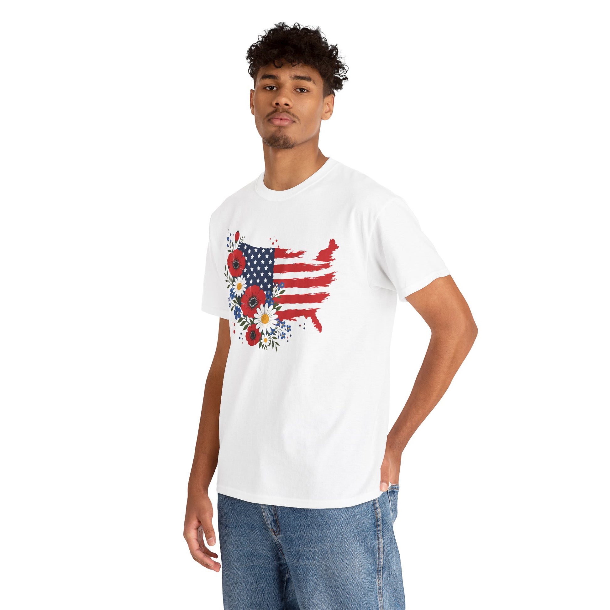 4th of July Shirt Floral USA Map American Flag Cute T-shirt Gift | TEEZOCA 4th of july shirt t-shirt featuring a patriotic floral USA map shirt design with flag artwork and summer flower accents.
