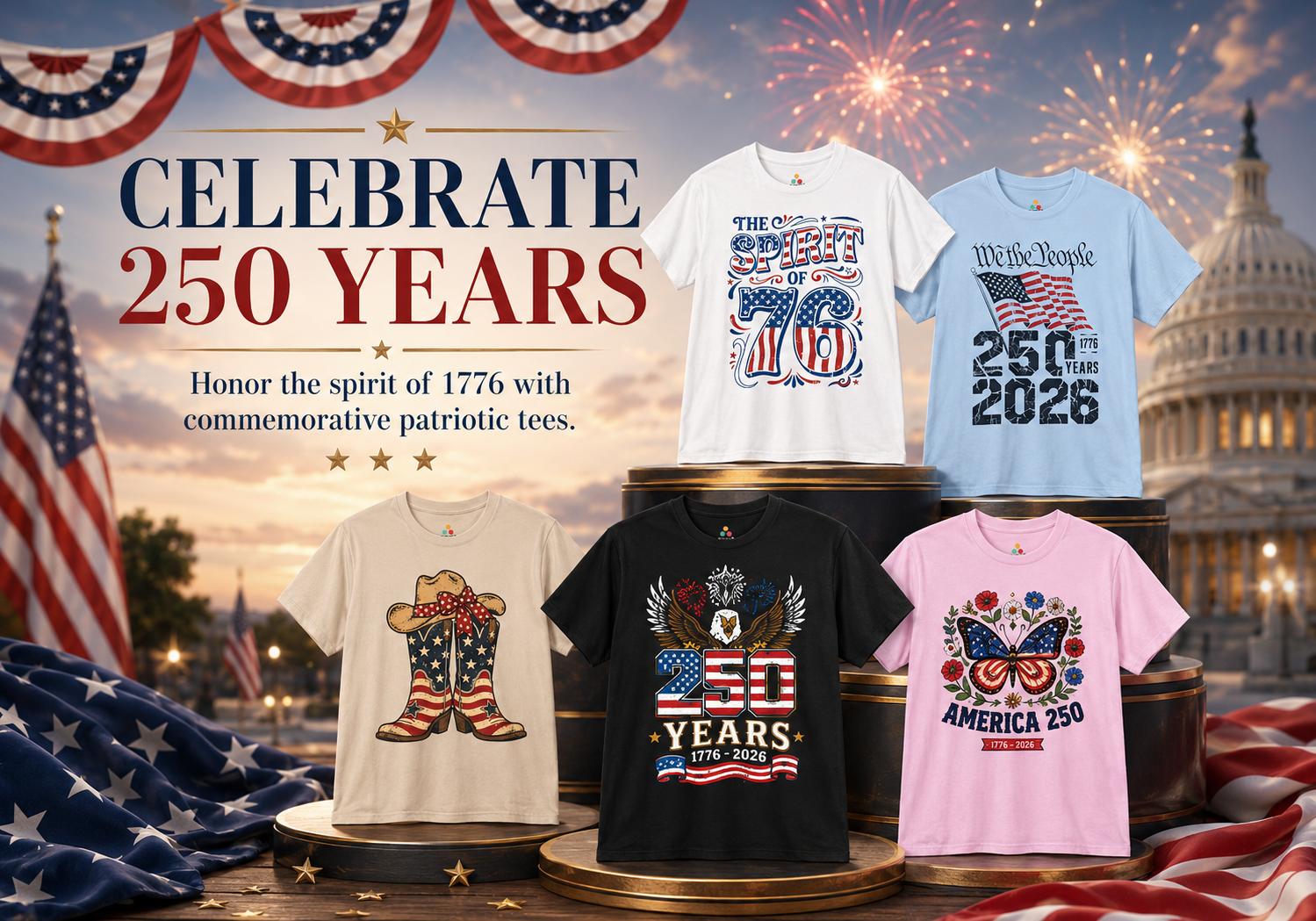 4th of July Shirts Celebrate 250 Years - TEEZOCA
