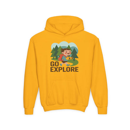 Youth Hoodie – "Go Explore" Camping Adventure Kid Sweatshirt TEEZOCA