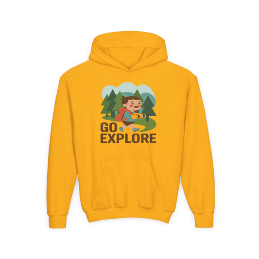 Youth Hoodie – "Go Explore" Camping Adventure Kid Sweatshirt TEEZOCA