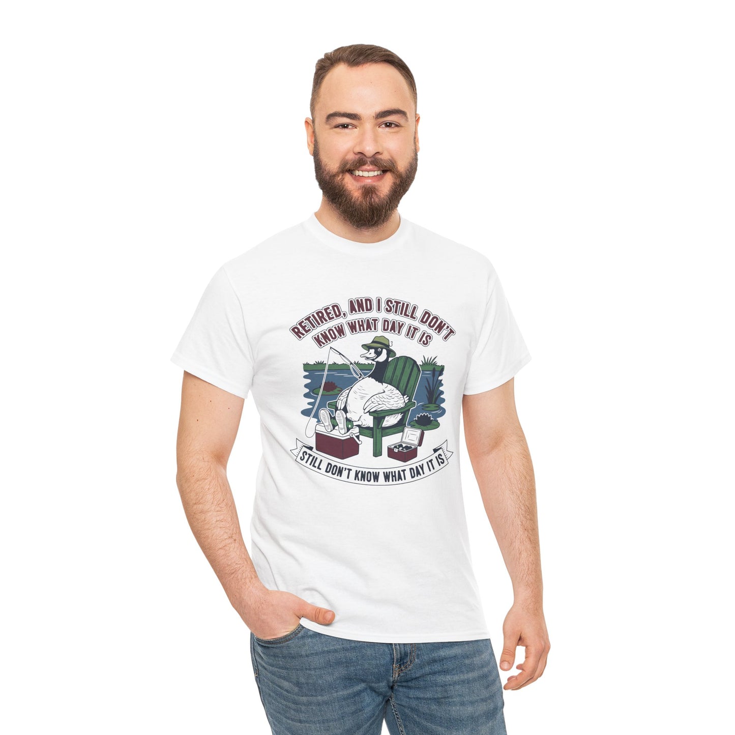 Retired Goose Fishing T‑Shirt – "Retired & Still Don't Know What Day It Is" Funny Retirement Tee | TEEZOCA 
