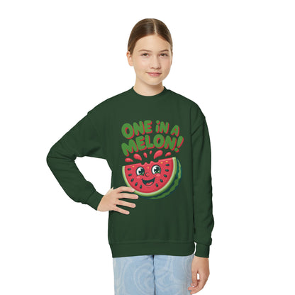 Youth Crewneck Sweatshirt — "One in a Melon" Cute Watermelon Graphic TEEZOCA