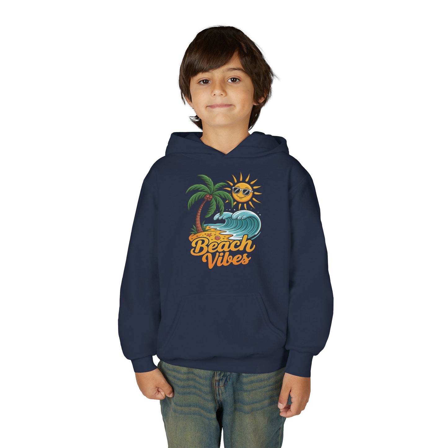 Youth Hoodie - 'Beach Vibes' Palm Tree Surf Graphic TEEZOCA