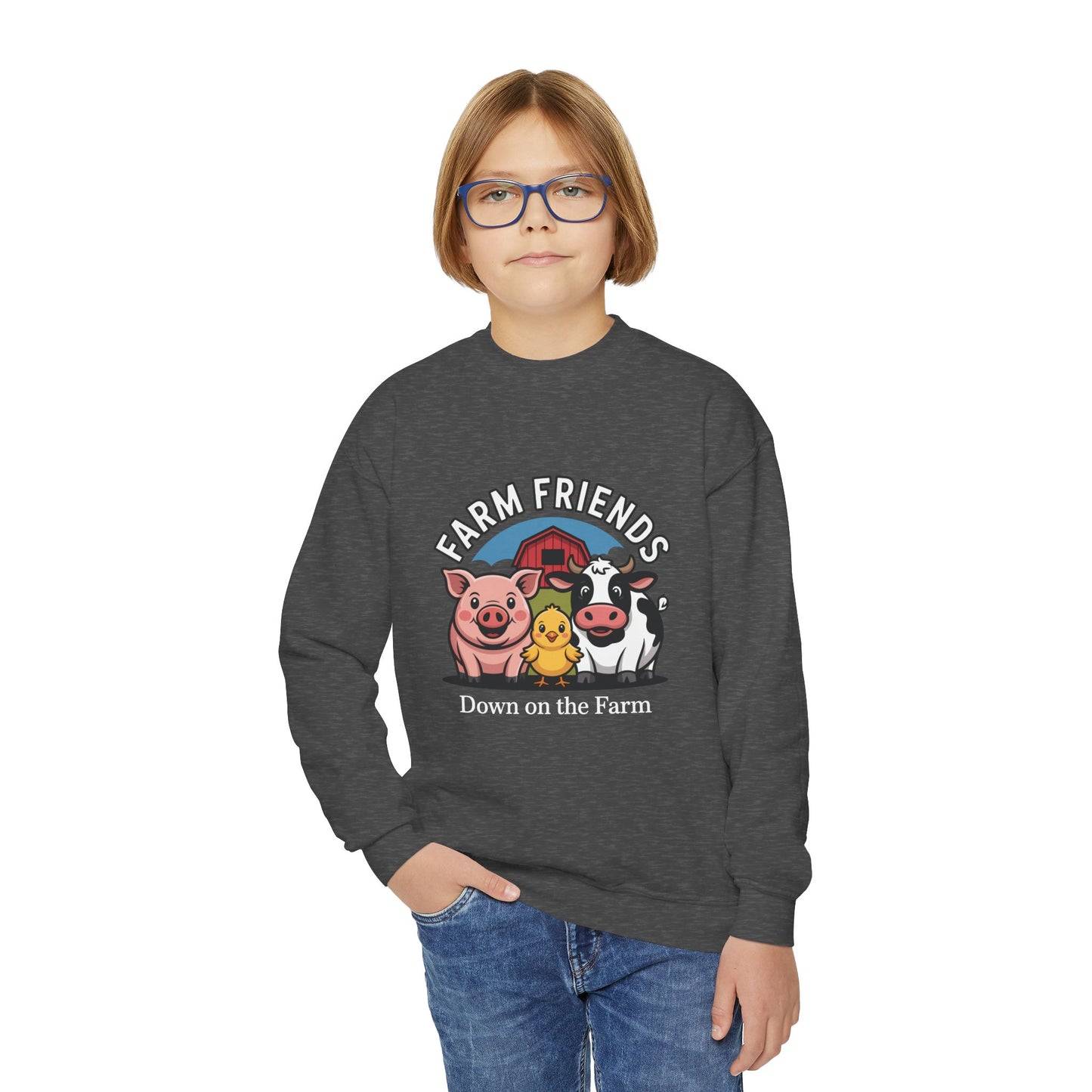 Farm Friends Youth Crewneck Sweatshirt — "Down on the Farm" Kids Pullover TEEZOCA