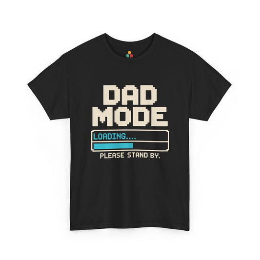 TEEZOCA black “Dad Mode Loading Please Stand By” pixel graphic t‑shirt shown flat.
