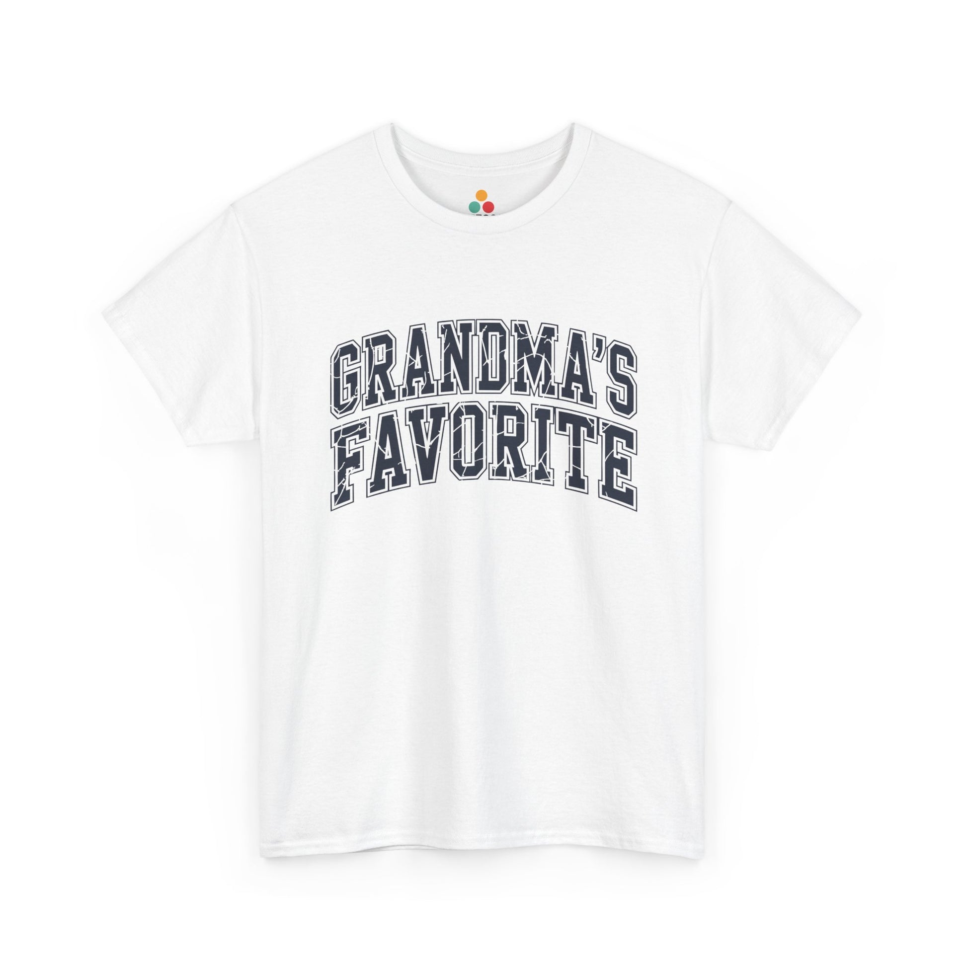 TEEZOCA white “Grandma’s Favorite” collegiate text t‑shirt shown flat.