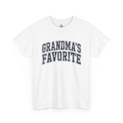 TEEZOCA white “Grandma’s Favorite” collegiate text t‑shirt shown flat.
