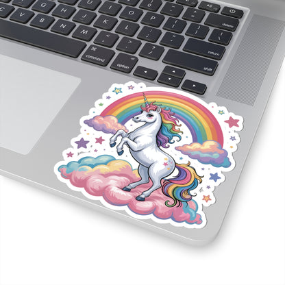 Colorful unicorn sticker on a laptop keyboard. TEEZOCA