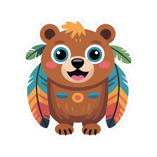 TEEZOCA cute tribal bear cartoon sticker with colorful feathers