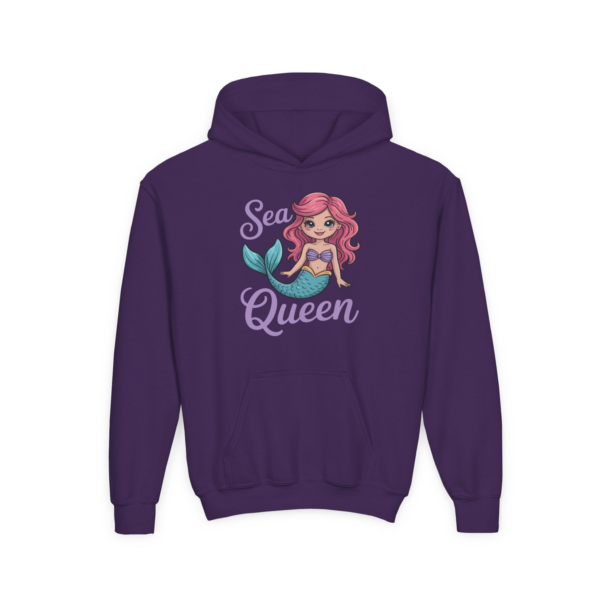Youth hoodie with ocean-themed mermaid character and Sea Queen wording TEEZOCA