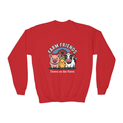 Farm Friends Youth Crewneck Sweatshirt — "Down on the Farm" Kids Pullover TEEZOCA